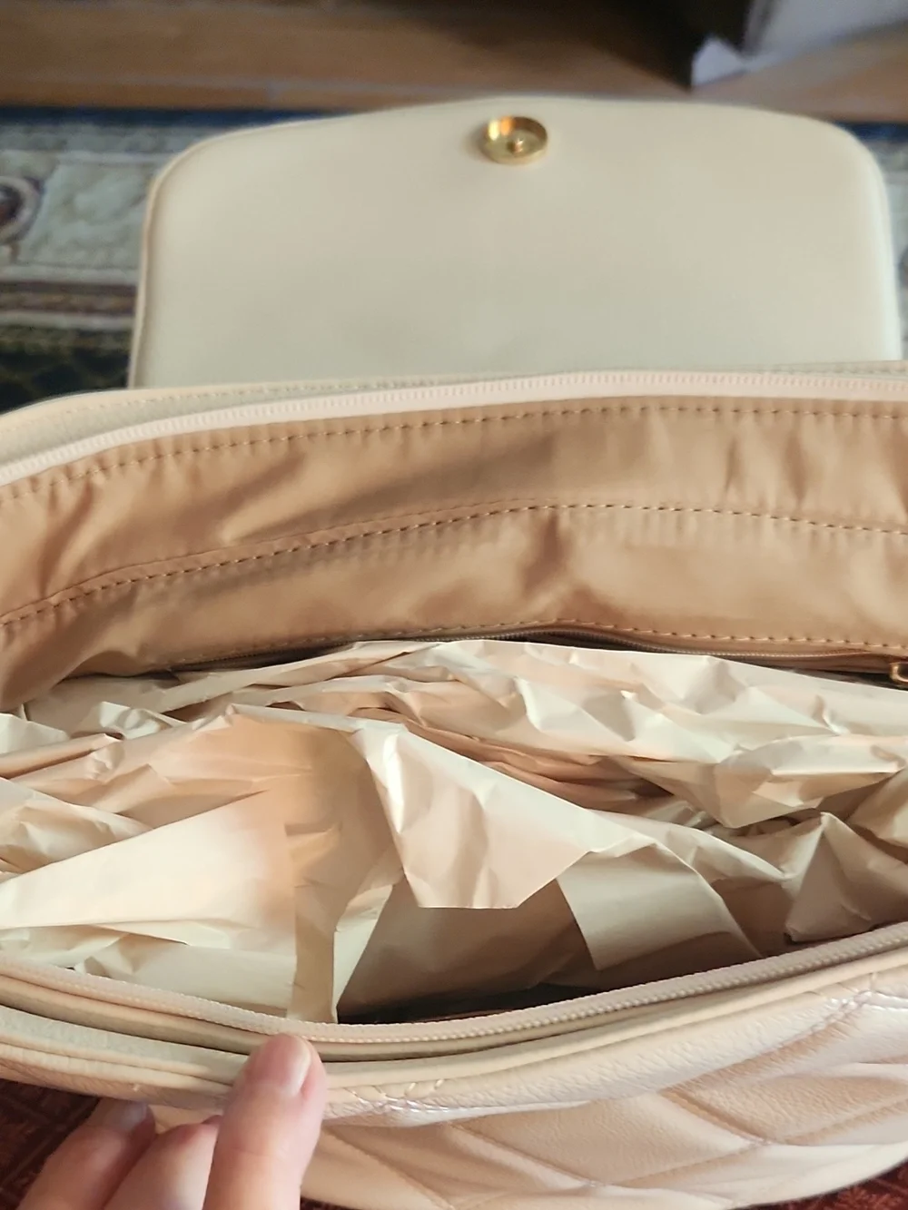 Cato Quilted Cream Satchel with Gold Studs